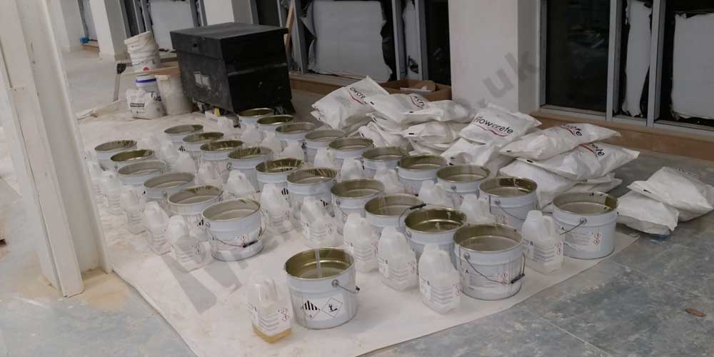 non-recyclable metal and plastic tins from resin terrazzo